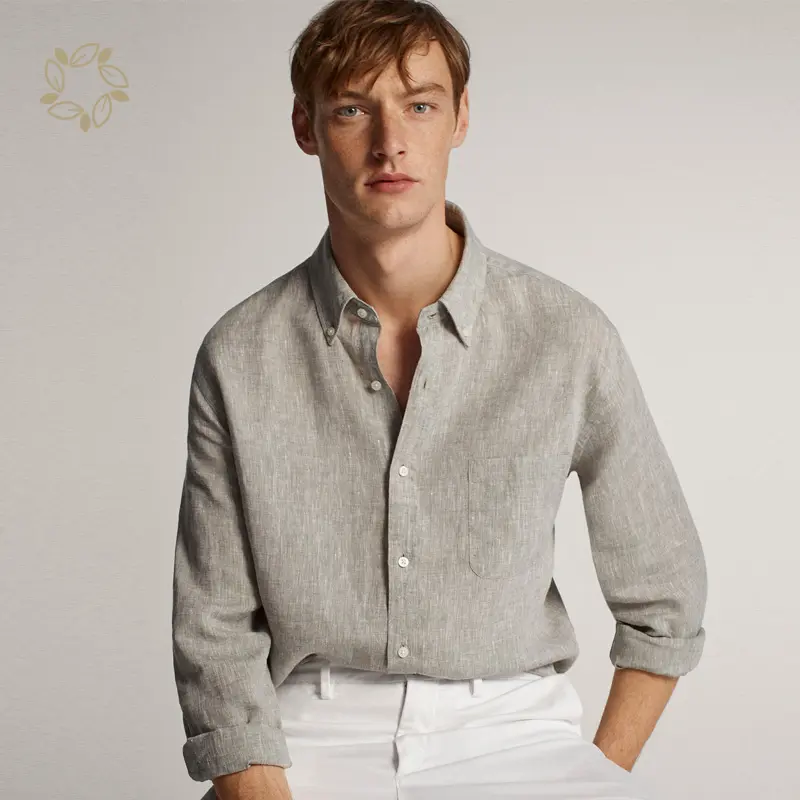 Camisa de manga larga de cáñamo para hombre, Camisa de algodón orgánico de negocios, ajustada, cómoda, 2021
