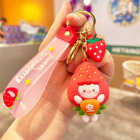 Authentique créatif fraise fruit porte-clés pendentif délicat couple sac accessoires petit cadeau porte-clés