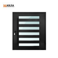 Portes d'entrée pivotantes en aluminium noir mat sur mesure de luxe avec verre trempé transparent