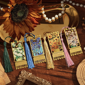 Streamer ấn tượng sơn dầu phong cách hoa Bookmark sáng tạo tua rỗng kim loại Bookmark sinh viên đọc thư mục - Product Image 4