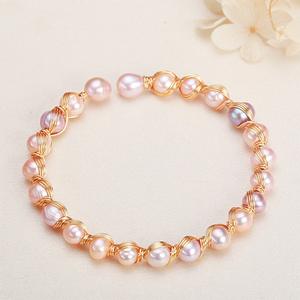Bracelet en perles d'eau douce plaqué or cuivre, vente chaude transfrontalière, meilleur bracelet en perles véritables de Zhuji - Product Image 3