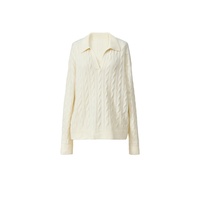 Pull personnalisé pour femme avec logo OEM, pull d'hiver en coton à col rond, tricoté en maille torsadée crème, manches longues, tricot sur mesure