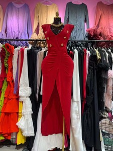 Abito <span class=keywords><strong>Lungo</strong></span> Vintage <span class=keywords><strong>con</strong></span> Scollo a V Senza Maniche e Spacco, Vendita all'Ingrosso, Estivo, Bianco, <span class=keywords><strong>Nero</strong></span>, Rosso, Vita Alta, Snellente, <span class=keywords><strong>con</strong></span> Dettagli Metallici - Product Image 2