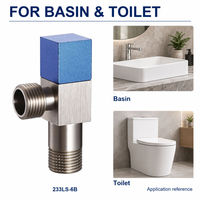 Robinet d'arrêt en laiton nickel brossé, filetage mâle G1/2, cartouche céramique, poignée carrée bleue, pour lavabo et toilettes