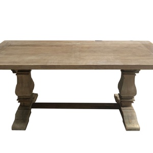 Table de salle à manger rectangulaire en bois massif de style français classique rustique pour 8 personnes avec pieds en tréteaux - Product Image 2
