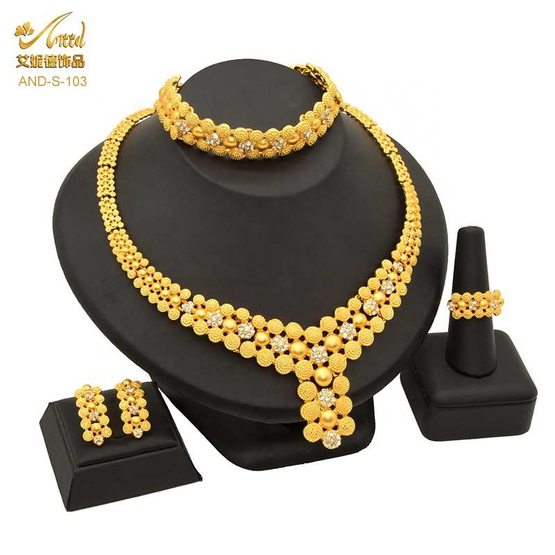 Conjunto de joyas de oro de 24 quilates para mujer, de estilo indio conjunto de joyas, collar grande de boda, etíope, joyería asiática