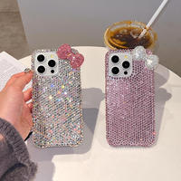Coque de téléphone de luxe pour fille, style Ins, avec nœud et strass, en PC, anti-traces de doigts, antichoc, protection intégrale 360°