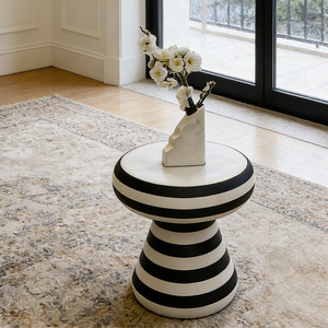 Table basse ronde minimaliste en FRP, table <span class=keywords><strong>d</strong></span>'<span class=keywords><strong>appoint</strong></span> unique à rayures zébrées, meubles durables pour le salon - Product Image 5