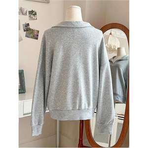 Sudadera personalizada de mujer con cremallera de un cuarto, manga larga, cuello simulado, estilo oversize, top de punto de mezcla de algodón para otoño - Product Image 4