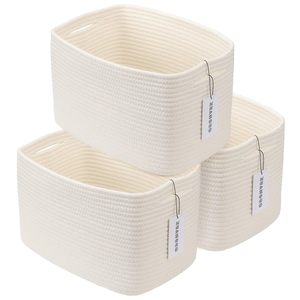 Panier de rangement rectangulaire moderne en corde de coton tressée avec couvercle pour articles divers de bureau - Product Image 1