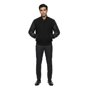 High Quality <b>Men's</b> Varsity <b>Jacket</b> Breathable Embroidered Covered Button Closure Stand Collar Front Logo <b>Smart</b> Stylish Winter - Product Image 1