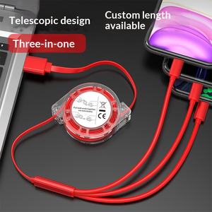 Cable de Datos Telescópico Pequeño para Regalo, Tres en Uno, con Revestimiento de TPE, Carga Rápida de 2A, 1 Metro, Mini Portátil con Múltiples Cabezas - Product Image 3