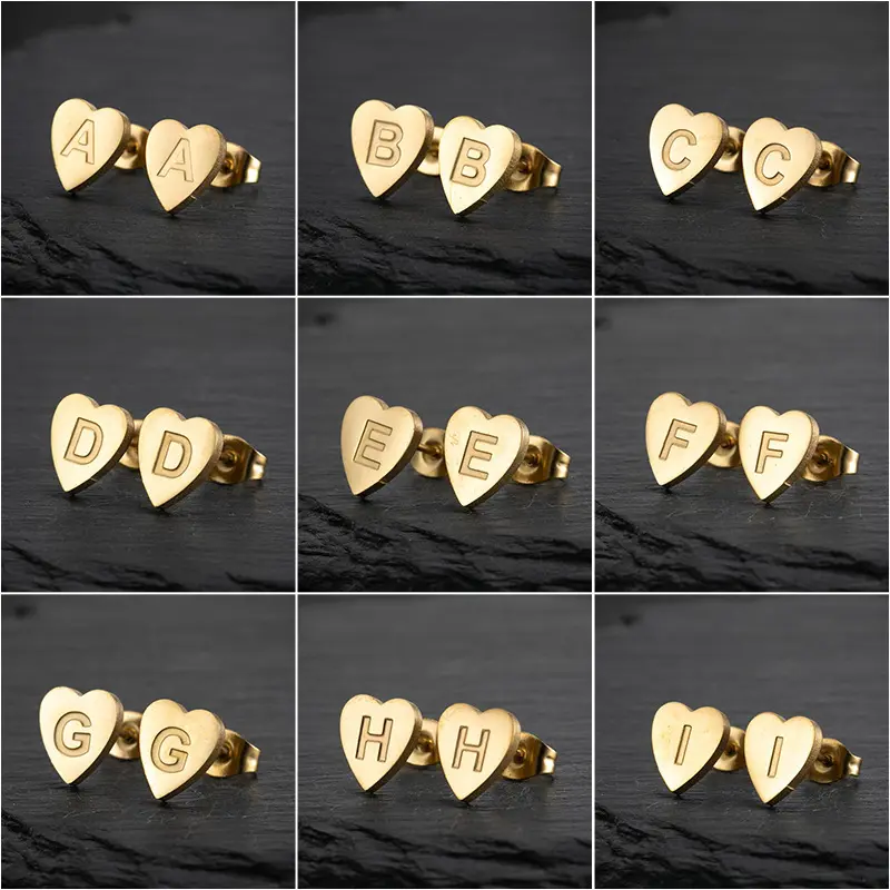 Minimalista Vintage Acero inoxidable 18K oro amor corazón letra Stud pendientes mujer moda alfabeto pendientes para regalo