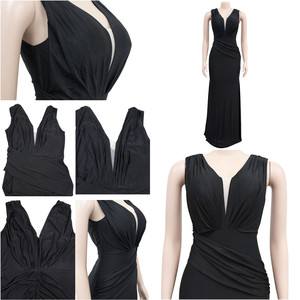 Gaun desain terbaru untuk wanita gaun malam warna Solid leher V tanpa lengan Ruched panjang <span class=keywords><strong>Prom</strong></span> 2023 - Product Image 6