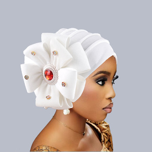 Nouvelle Mode 8 Couleurs Bandana Ethnique Fleur en Cristal Diamant Chapeaux Turban Musulman Chapeau Africain Bonnets <span class=keywords><strong>Femme</strong></span> Fille Maille - Product Image 2