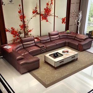 Juego de sofá de <span class=keywords><strong>esquina</strong></span> Seccional de PU de cuero genuino <span class=keywords><strong>en</strong></span> forma de L Popular de gama alta Sofá de 7 plazas Sofás de sala de estar - Product Image 1