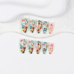 24 <span class=keywords><strong>Uñas</strong></span> Postizas de Alta Calidad con Diseño de Cobertura Completa, Patrón Clásico de <span class=keywords><strong>Flores</strong></span> en <span class=keywords><strong>Acuarela</strong></span>, Fabricante Mayorista - Product Image 3
