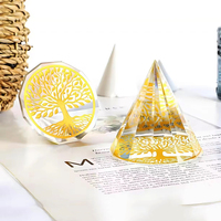 Wunderschöner Baum des Lebens K9 Kristallpyramide Gold Gravierte Glaskegel Briefbeschwerer Spirituelle Heimdekoration Heilendes Chakra Feng Shui Geschenk