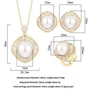 High Quality Eco-friendly Copper 16-12MM White Pearl Gold Plated Bridal Geometric Bezel Setting Jewelry <b>Set</b> - Product Image 2