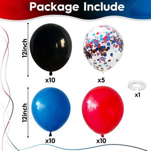 Globos Rojos, Azules y Negros de 12 Pulgadas para Decoraciones de Cumpleaños de Spider-Man, Kit de Globos de Látex de Helio Azul Rey, Rojo y Negro para Niños - Product Image 2