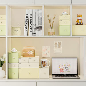 Boîte de rangement pour cosmétiques GREENSIDE, organisateur de maquillage pour table de toilette, étagère pour soins de la peau et rouge à lèvres, en matériau PP, couleur crème glacée - Product Image 3