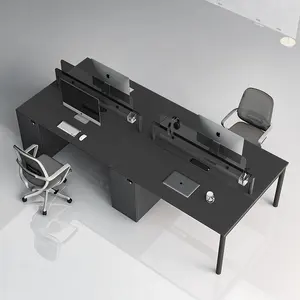 Jieao Q8 seri hitam meja staf staf meja Modular 4 orang Kursi Kantor partisi workstation