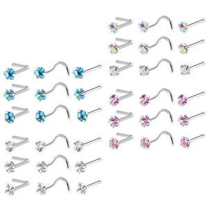 Juego de 3 Piezas de Piercings de <span class=keywords><strong>Nariz</strong></span> de Acero Inoxidable con Zirconia, Diseño de Estrella en Ángulo Recto, Unisex, para Bodas - Product Image 1