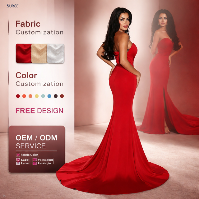 Wholesale Women Red High Collar Backless Sleeveless Bodycon Mermaid Floor Length Train Hem Evening Formal Party Qipao Dress