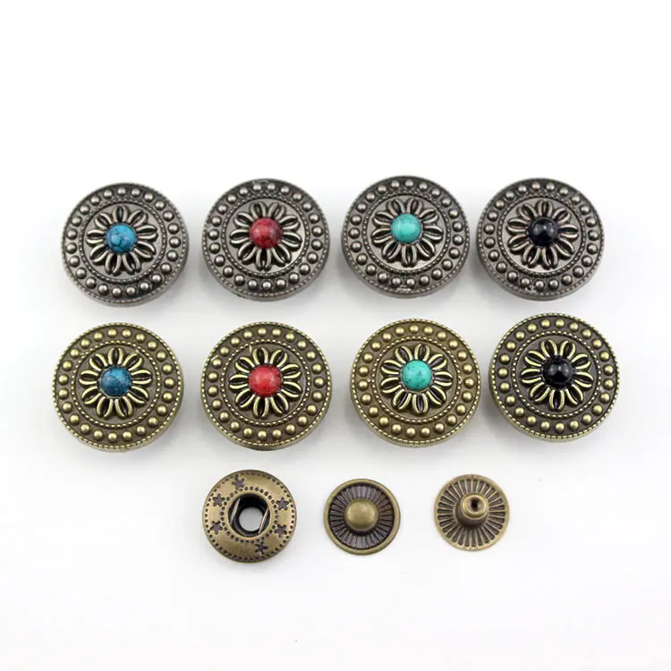 Classic Antique Metal FlowerSnap Metal Buttons Coin Buttons Custom Turquoise Conchos Coin Button For Leather/Wallet