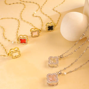 Venta caliente de lujo Lucky Four-leaf Clover Nuevo collar Niñas Moda Collar de acero inoxidable Accesorios - Product Image 3