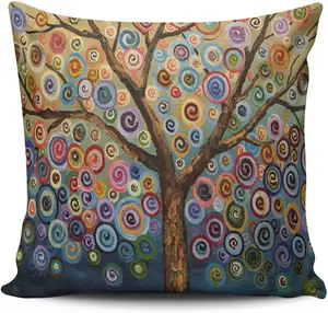 Moda ev dekor yastık renkli boyama ağaçları kare atmak özel yastık kapak ile 18x18 inç tek taraflı baskı