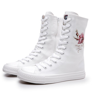 Bottes mi-hautes pour femmes, motifs roses, automne-hiver, chaussures de loisirs et d'extérieur confortables, à lacets sur le devant et fermeture éclair latérale, chaussures d'hiver - Product Image 5