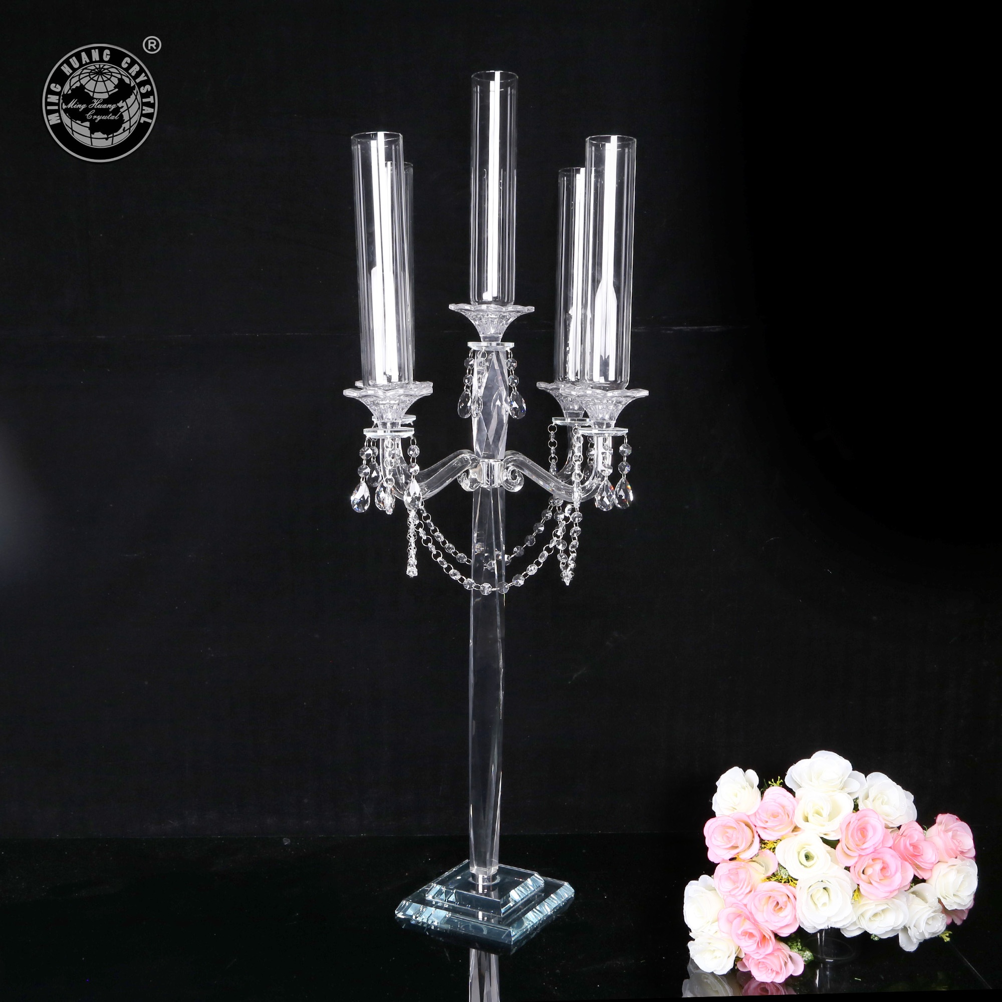 MH-ZT198 5 оружия хрустальные канделябры кристаллами аксессуары для свадебного стола центральные стеклянный подсвечник