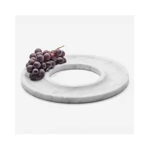 SHIHUI Natural Stone Kitchen Dish Holder Cararra White Marble Decoration Round Marblelous Ring Fruit Serving Tray