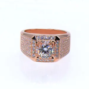 Perhiasan Terbaik 925 Sterling Silver Cincin Potongan Bulat Pria, Perhiasan Perak AAA CZ Berlian Pengaturan Batu Mawar Lapis Es