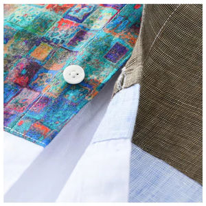 Chemises à manches longues en lin pur de haute qualité personnalisées pour hommes, boutons décontractés, impression numérique patchwork, chemise en lin - Product Image 6