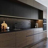 Ensemble de cuisines en bois modulaires écologiques prêtes à assembler avec un design cannelé et un robinet mural inclus