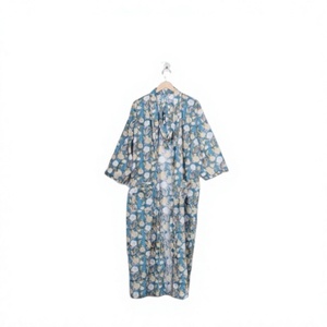 Robe kimono d'été en pur coton fait main indien pour femme, taille unique, imprimé floral, respirante, avec cordon de serrage, vêtement de nuit - Product Image 1