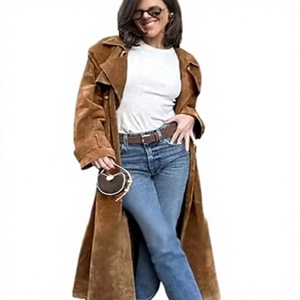 Abrigo Largo de Ante Sintético Marrón para Mujer, Cuello con Muescas, Estilo Vintage, Ropa de Abrigo para Otoño - Product Image 1