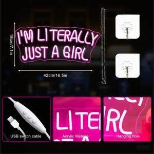 Letrero de Neón LED Rosa con la Frase 'I'm Literally Just A Girl' para Decoración de Pared, Letrero de Neón USB Regulable para Dormitorio - Product Image 2