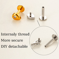 Joyería para Piercing Hengsen, Pendientes de Titanio ASTM F136 con Rosca Interna, Zirconia, Colgante, Cartílago, Parte Trasera Plana, Hélice, Joyería de Titanio