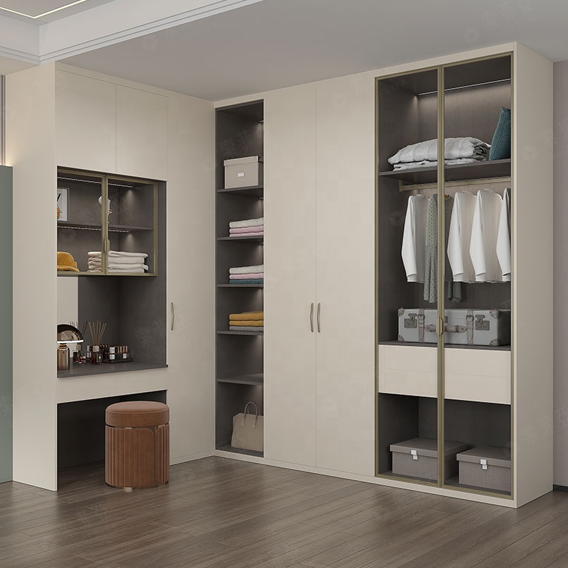 Korea Particle Board Corner Bedroom Wardrobe Modular Almira Wardrobe with Dressing Table Design