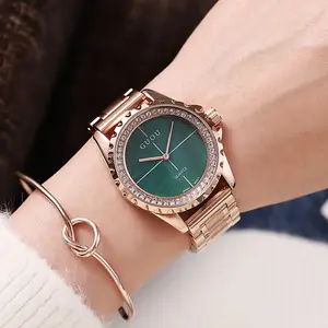 GUOU 8205 brand name rose gold ladies quartz watch potty Stainless steel band water proof Diamond vintage Leisure reloj watch