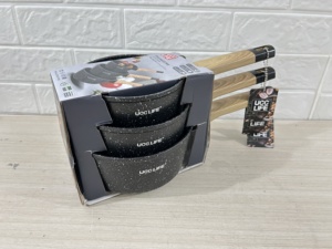 Ensemble <span class=keywords><strong>de</strong></span> casseroles effet bois 14/16/18cm, antiadhésives, compatibles induction, en pierre Maifan, marbre, simplicité moderne, 3 pièces - Product Image 2