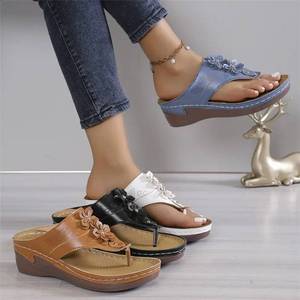 Nuovi <span class=keywords><strong>Sandali</strong></span> Estivi da <span class=keywords><strong>Donna</strong></span> con Plateau Grande, Design Floreale, Scarpe Casual Slip-on - Product Image 1