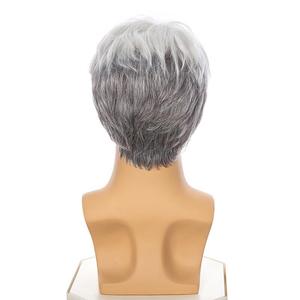 วิกผมผู้ชายสำหรับการค้าต่างประเทศข้ามพรมแดน รุ่นวัยกลางคนและผู้สูงอายุ สีเทา-ขาว แสกข้าง ผมสั้น รุ่น 1708 ไม่มีเชือกผูก แบบชิ้นเดียว - Product Image 4