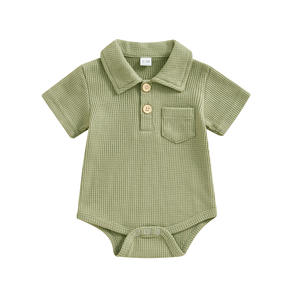 Western mince qualité coton biologique à manches courtes chaud gaufré nouveau-né bébé garçon anniversaire vêtements chemise barboteuse ensembles - Product Image 5