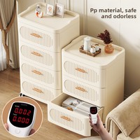 Meuble de rangement domestique à 3 niveaux avec roulettes universelles, tiroirs, système de verrouillage anti-déclenchement, table de chevet en plastique pour chambre à coucher
