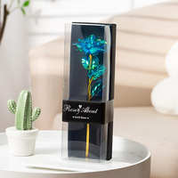 Rose artificielle éternelle unique dans un coffret cadeau transparent, rose à tige dorée pour la Saint-Valentin, décoration romantique pour la maison