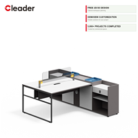 Bureau de travail moderne pour 2 personnes, cadre carré noir, plateau blanc, accents dorés, écran en acrylique transparent, OEM